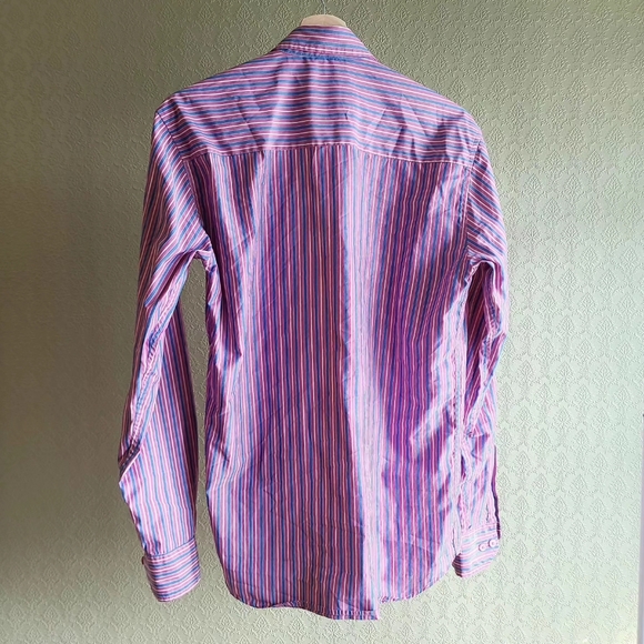 Blue + Pink Striped Mens Oversized Beverly Hills Polo Club Button Up - Picture 3 of 3